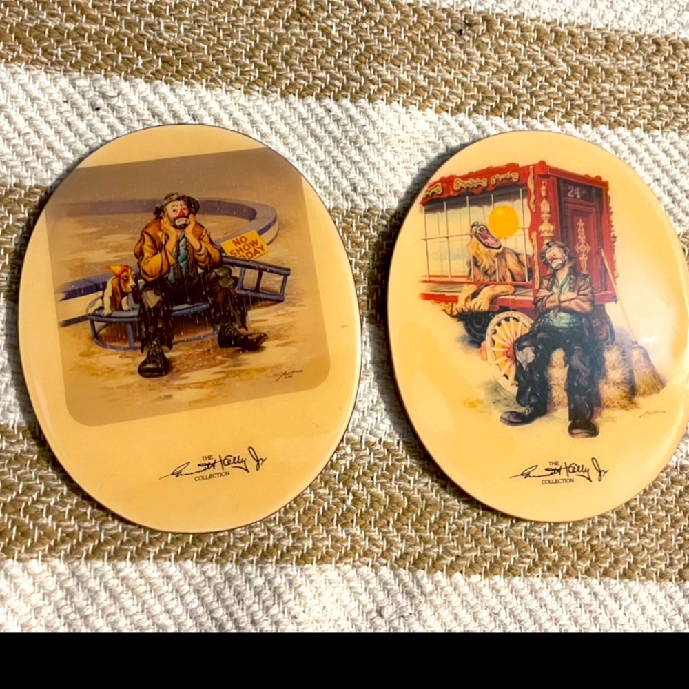 Vintage Emmett Kelly Jr Circus Clowns Collection Prints on Hanging Wood Plaques